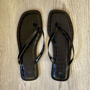 Black Croc-Embossed Flip Flops